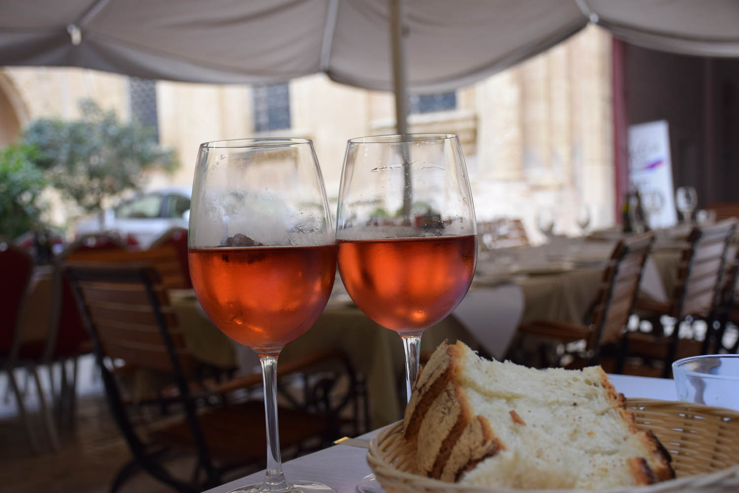 Maltese rosé wine at Trattoria AD 1530 in Mdina, Malta (Hotel Xara Palace)