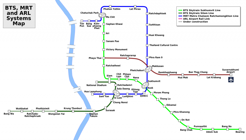 Mapa do sistema de Metro e Skytrain de Bangkok