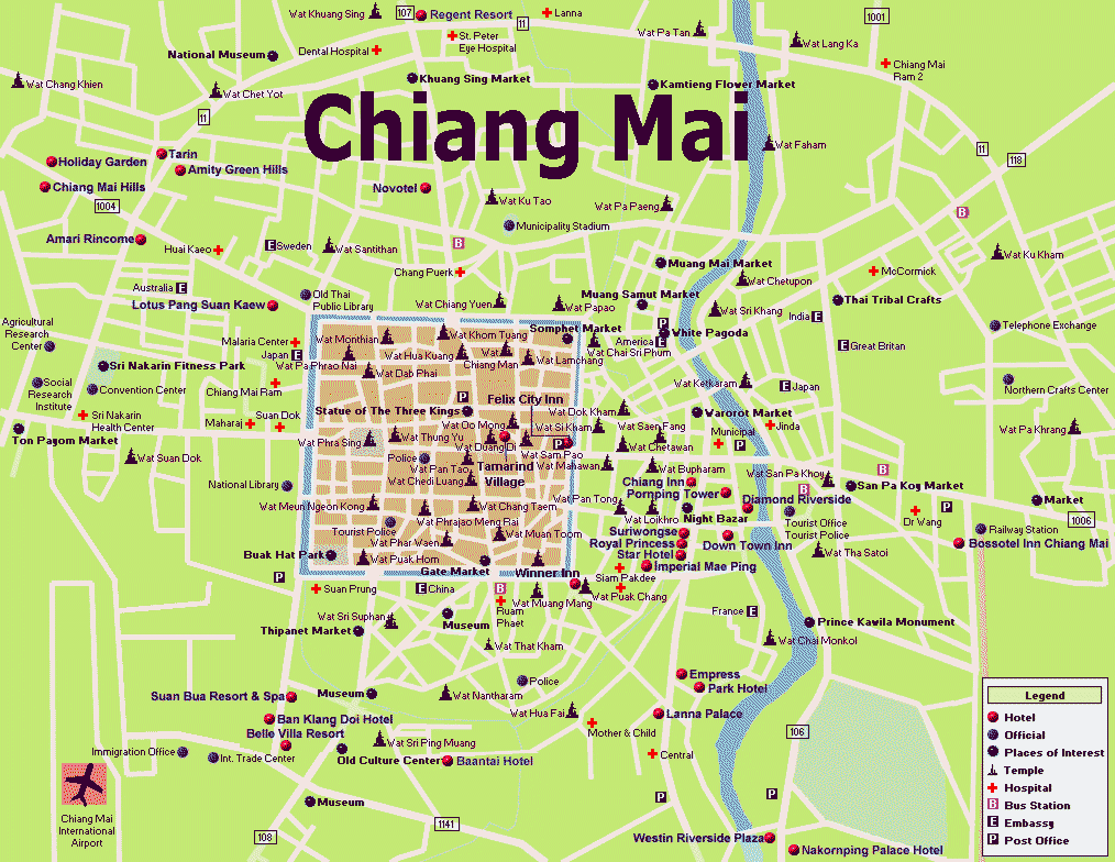 mapa de chiang mai - cidade murada - old city