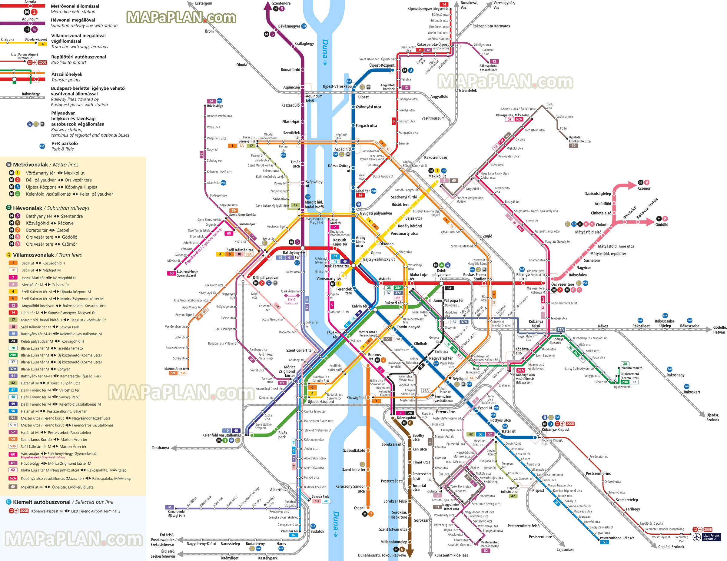 Sistema de transporte público de Budapeste | fonte: 10metromapof.xyz