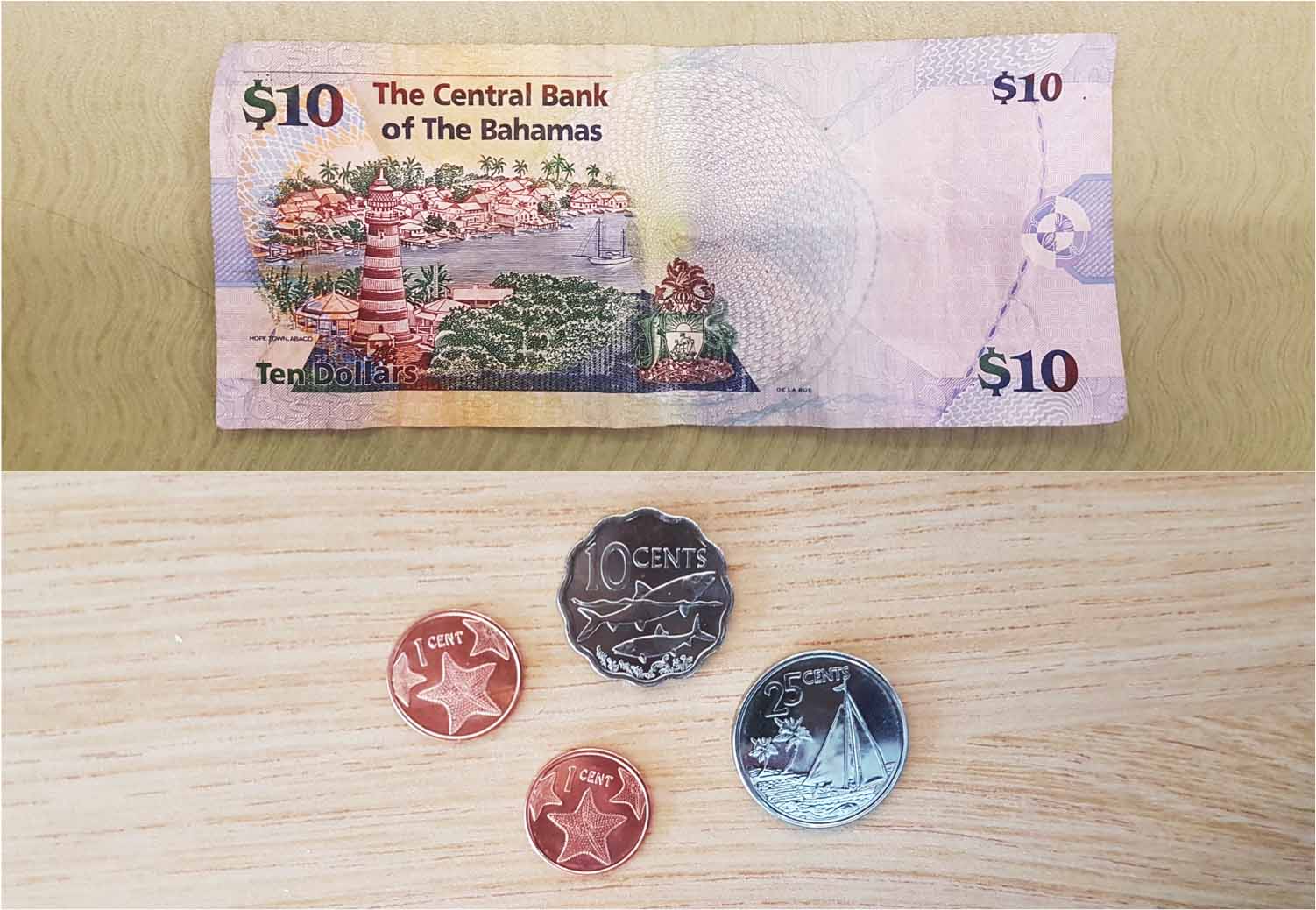Notas e moedas de Dólar Bahamense