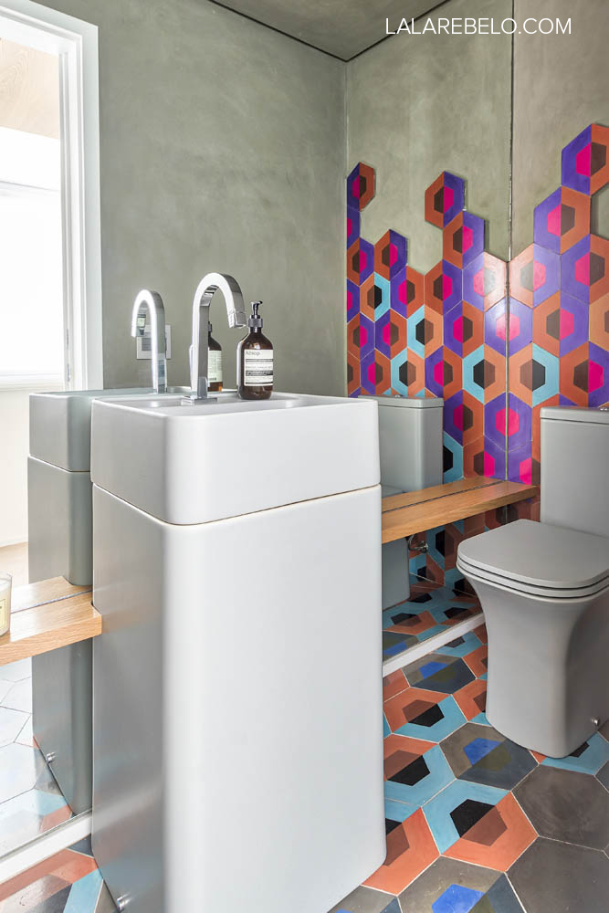Lavabo colorido ladrilho hidráulico - Calu Six Decortiles Lavabo colorido ladrilho hidráulico - Calu Six Decortiles