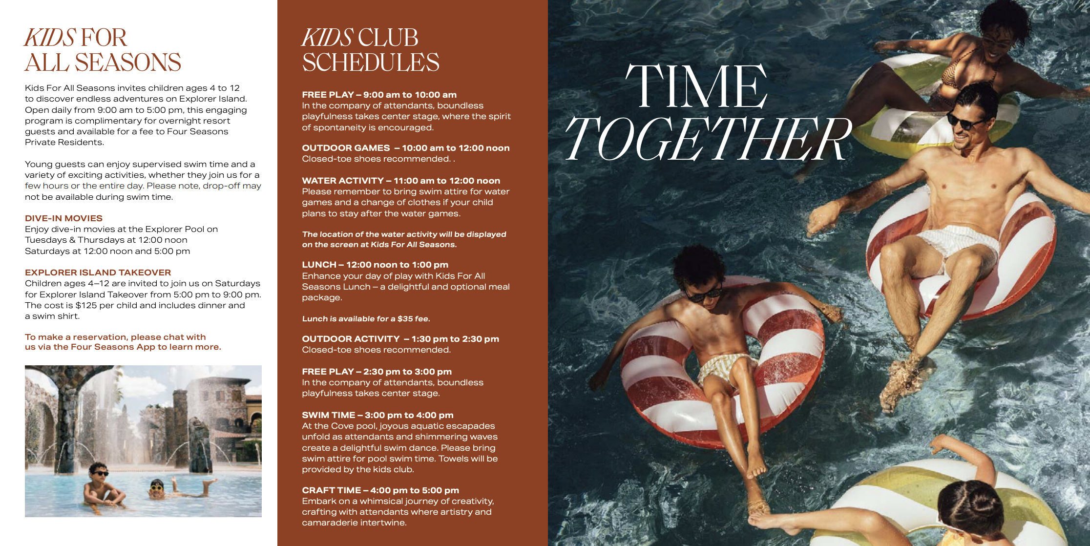 Four Seasons orlando resort - disney world - kids club schedule